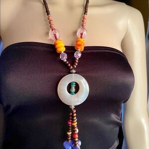 Chinese Jade Pendant On Beaded Necklace